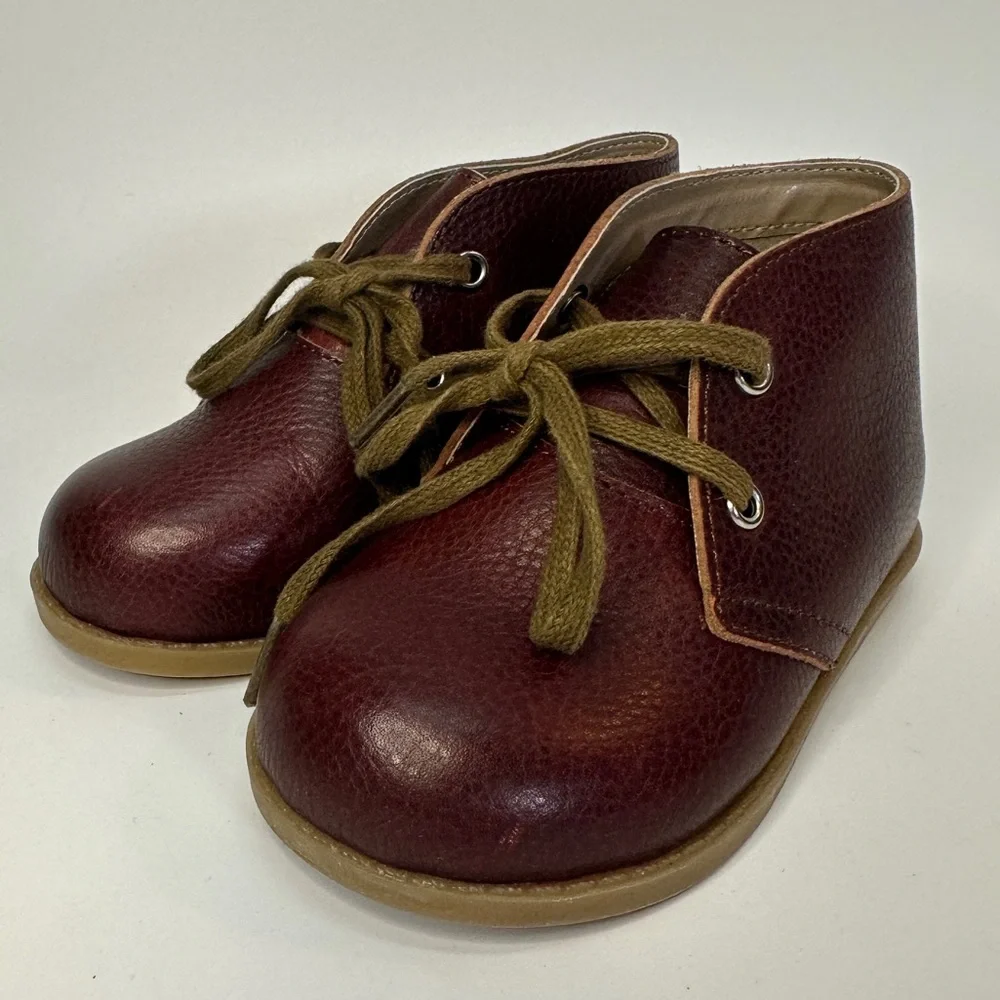 Mon Petit‎ Shoes Leather Hard Sole Oxford Chukka Black Cherry Lace Up toddler 6